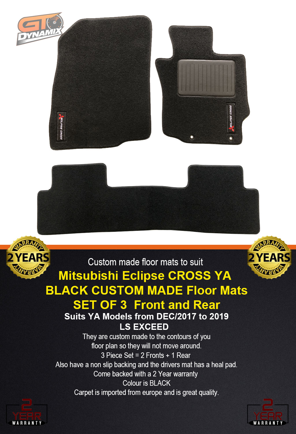 Mitsubishi Eclipse Cross BLACK CUSTOM Floor Mats 2ROWs YA LS EXCEED 11/